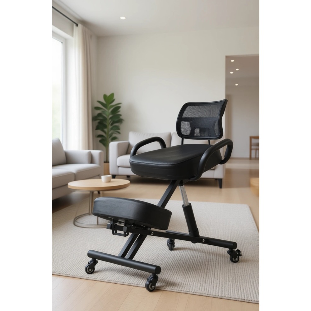Ergonomic Office Chair - Verstellbarer ergonomischer Kniestuhl mit Rückenlehne, Rollen,