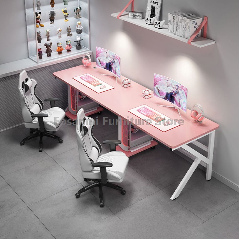 Home Office With Two Desks - Großer 2-Personen Gamer PC-Schreibtisch mit K-förmigen