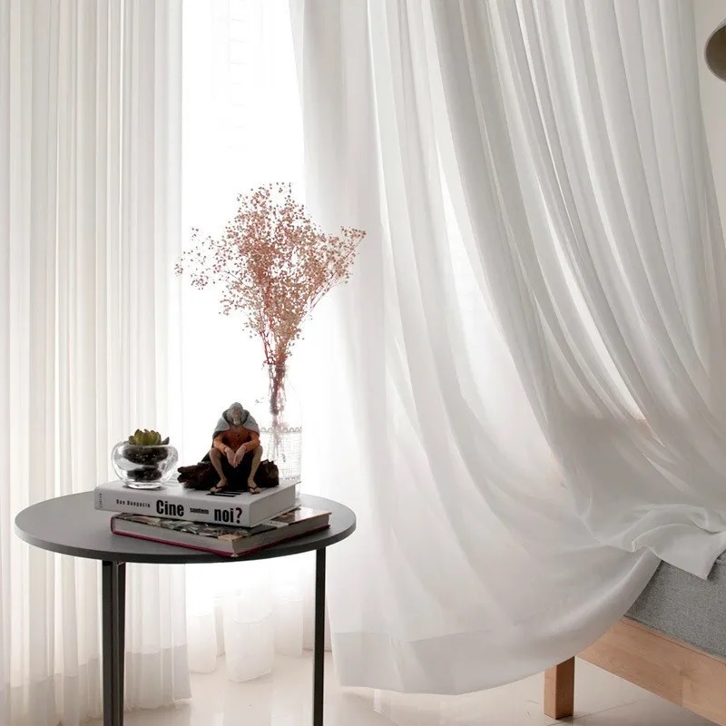 Home Office Windows - Elegante, superweiche, cremeweiße Fenster-Tüll-Vorhänge für Wohnzimmer,