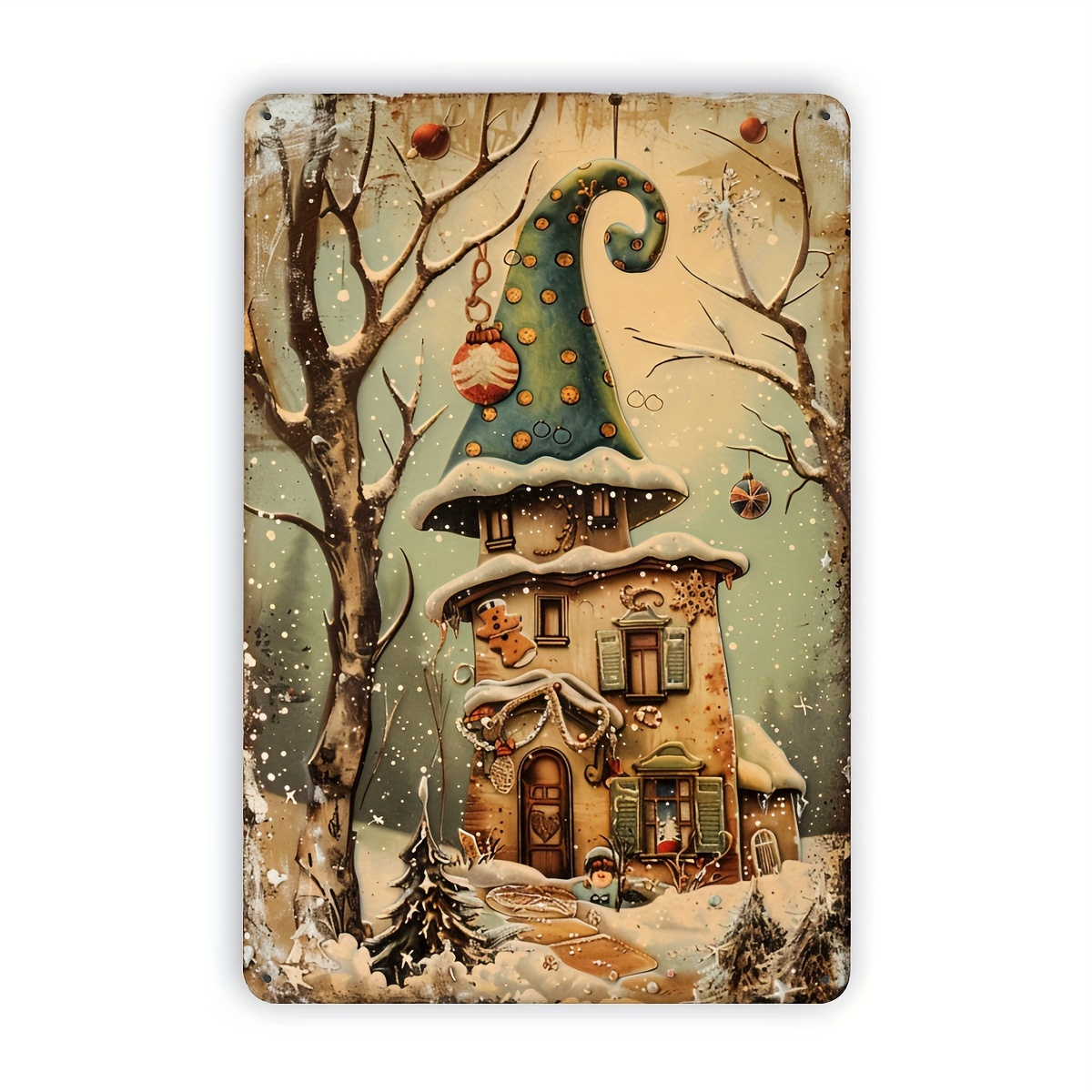 Home Office With Library - 1 Vintage Weihnachtshäuschen Metallschild, Größe, geeignet