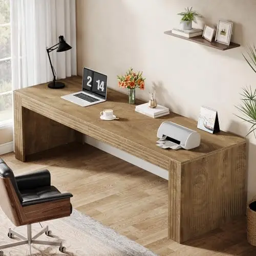Home Office With Two Desks - 79-Zoll Extra Langer Schreibtisch, Doppelschreibtisch für