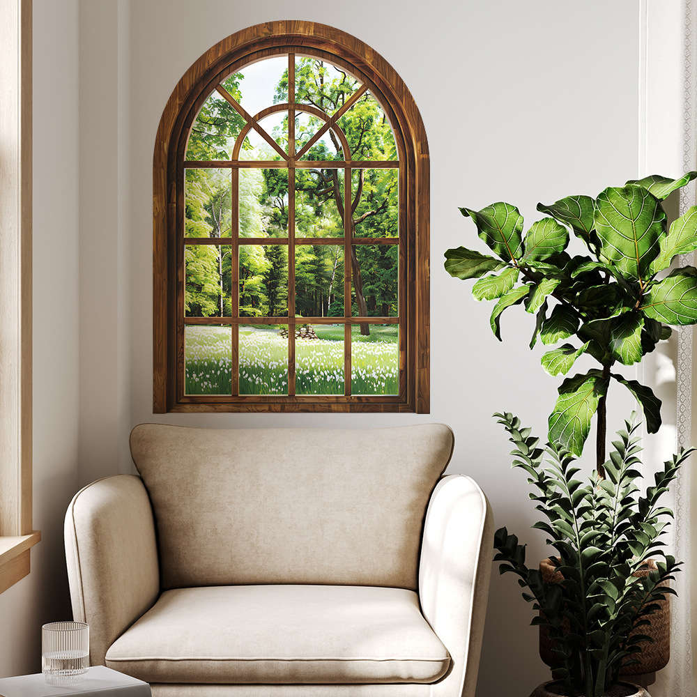 Home Office Windows - Falsche Fenster-Wandaufkleber, Pflanzen, abnehmbare künstliche Fensteröffnungen