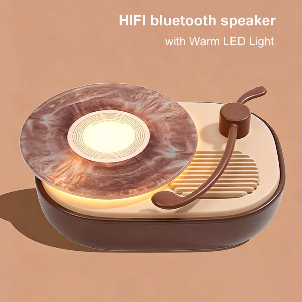 Home Office Of Amazon - Retro-Plattenspieler Bluetooth-Lautsprecher mit warmem LED-Licht, Mini-Tischlampe