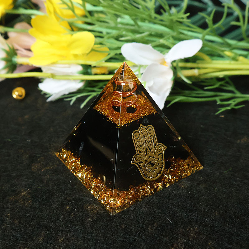 Home Office Free - Hamsa-Hand Harz-Kristallpyramide Schwarzer Obsidian Orgonit-Pyramide Energiemeditation