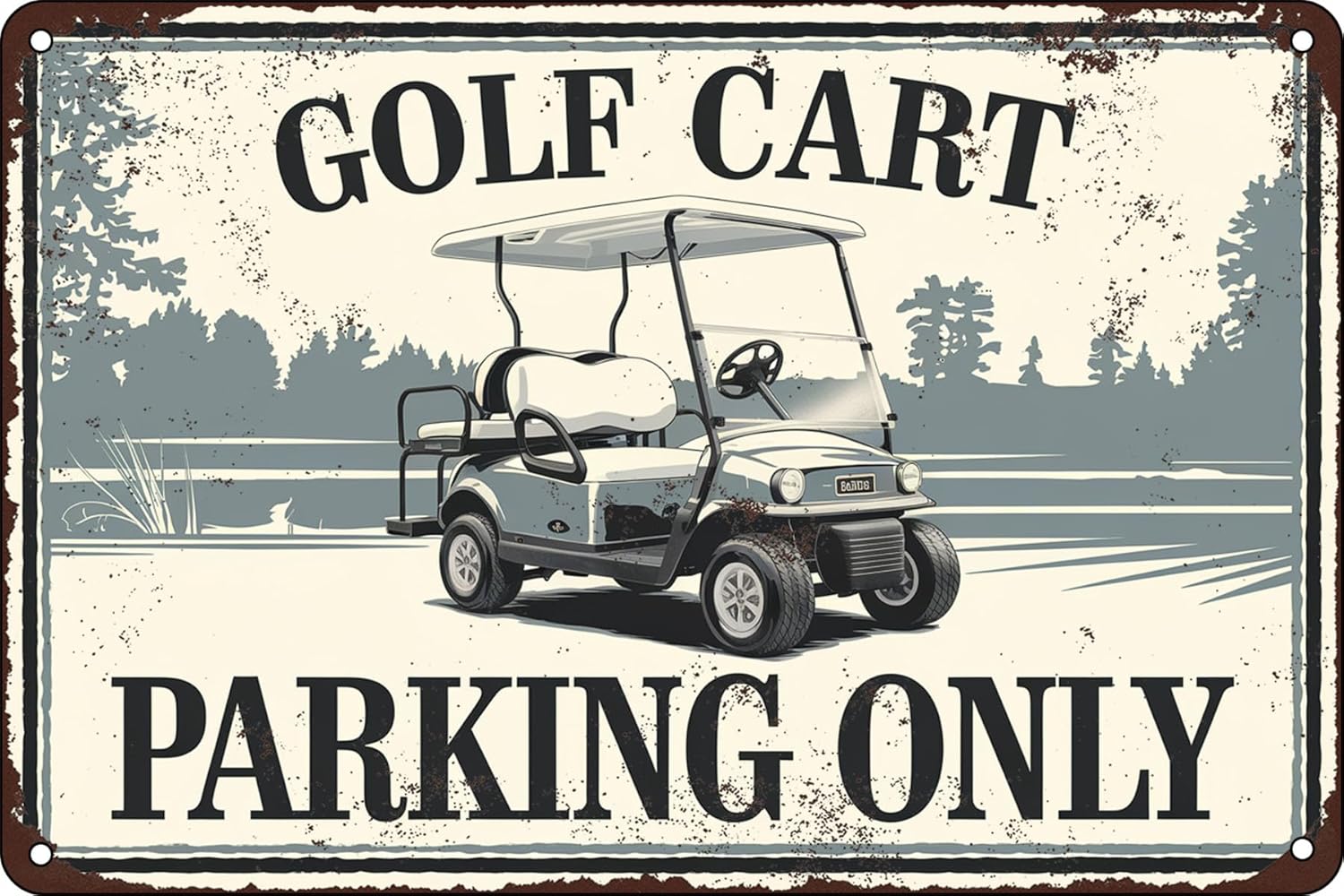 Home Office With Library - Golf-Cart-Parkplatz-Plakat aus Metall im Vintage-Stil für