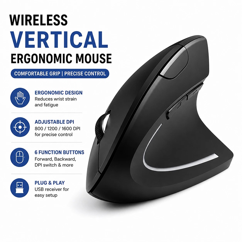Home Office Gear - Wiederaufladbare vertikale Gaming-Maus für MacBook, Tablet,