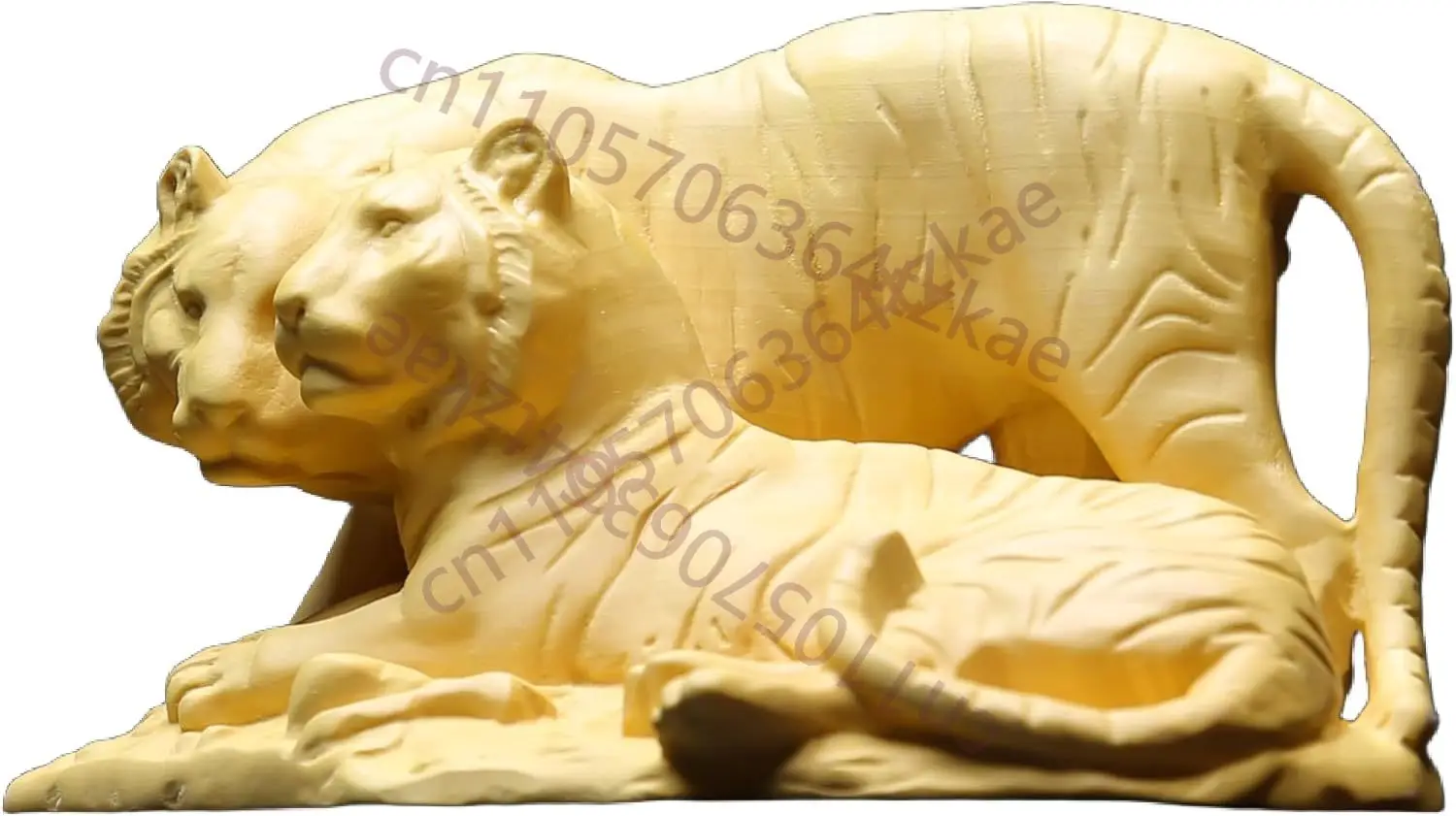 Home Office With Two Desks - Handgefertigte Buchsbaum-Holzskulptur mit Zwei Tigern -