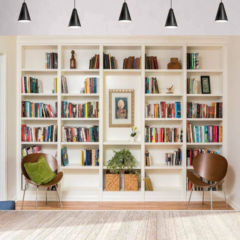 Home Office Background For Zoom - Weißes Bücherregal Fotografie-Hintergrund Bürobibliothek Banner Büro-Videokonferenz