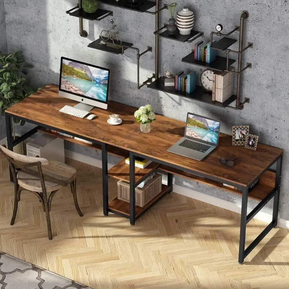 Home Office With Two Desks - # Zweier-Schreibtisch mit Bücherregal, Computer-Büro-Doppelschreibtisch für