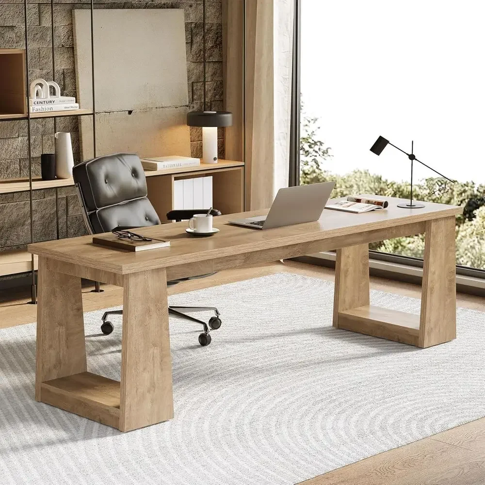 Home Office With Two Desks - Rustikaler brauner Schreibtisch für zwei Personen,