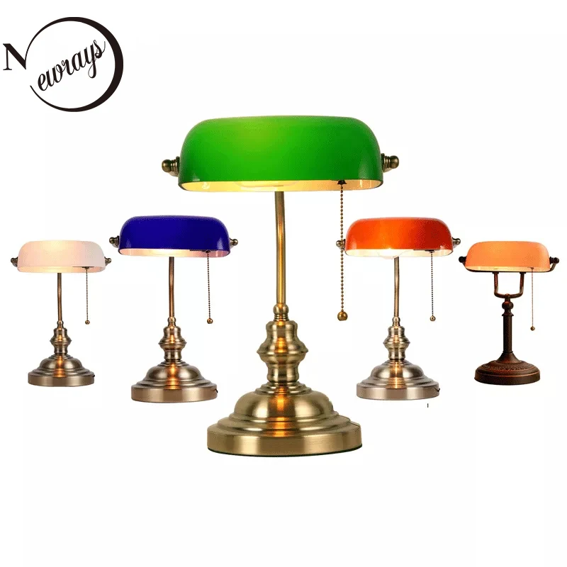 Home Office With Library - Schreibtisch lampe Tisch leuchte Glas Banker