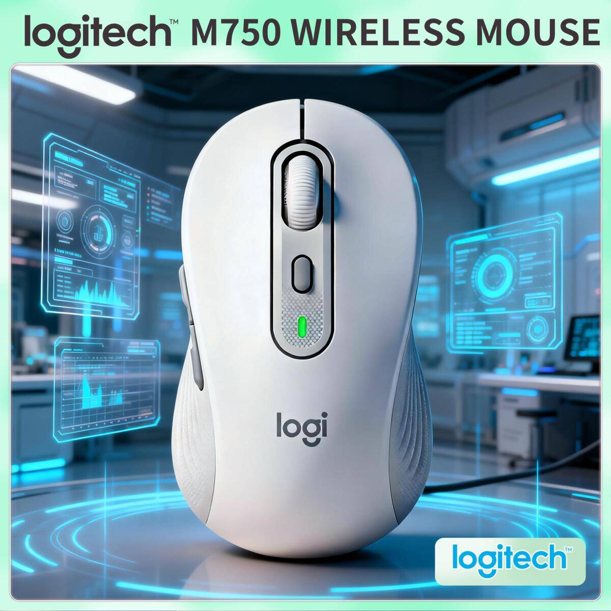 Home Office Windows - Logitech M750 Kabellose Maus, ergonomisches Design,