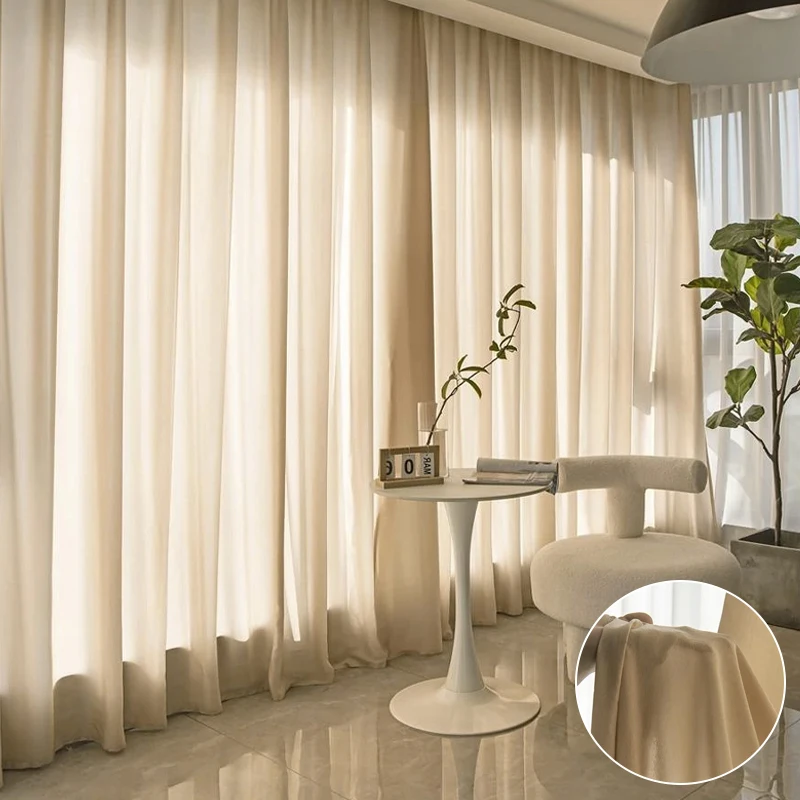 Home Office Windows - Solide Wohnzimmer-Halbtransparente Vorhänge für Fenster, Durchsichtige