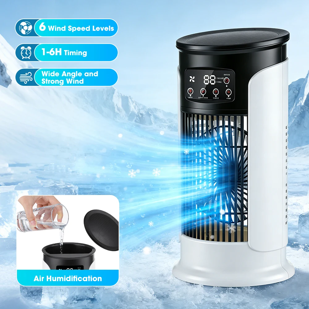 Home Office Gear - 3-in-1-Haushaltsventilator, tragbare Klimaanlage, 6-Gang-Luftkühler, LED-Nachtlicht, Luftbefeuchter,