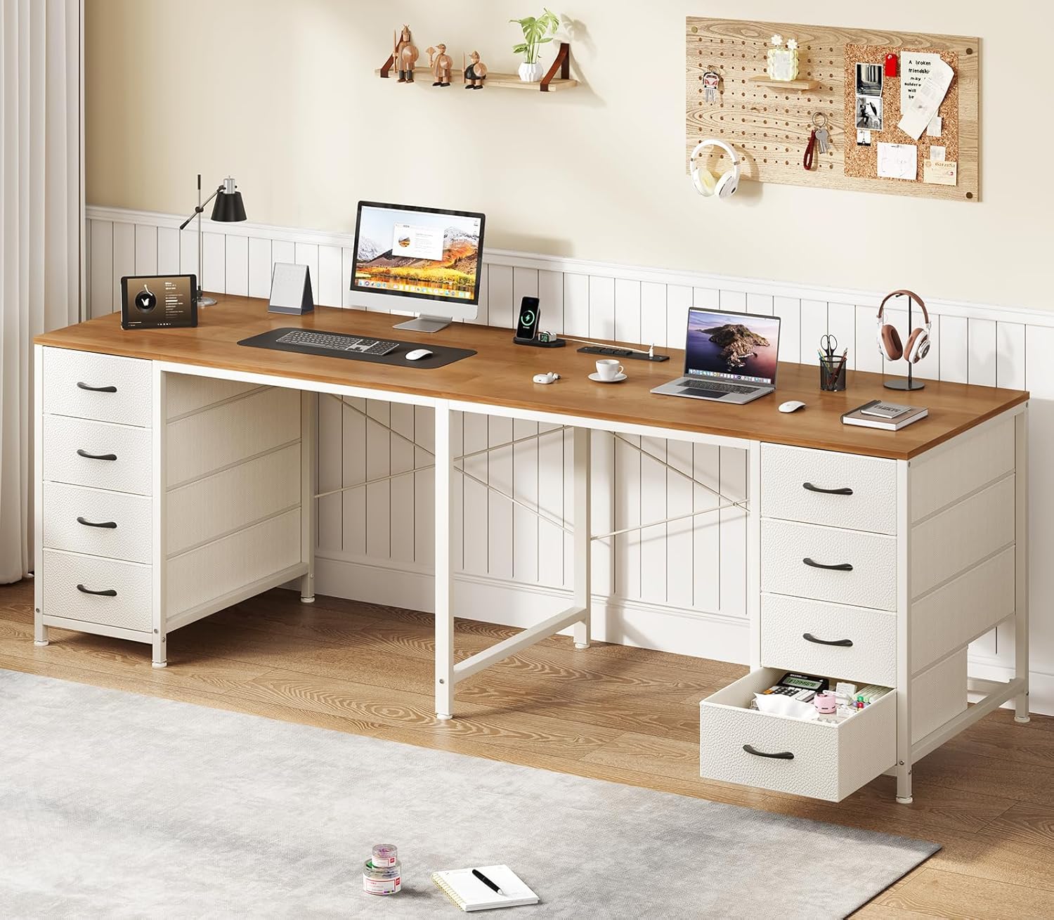 Home Office With Two Desks - 2-Personen-Schreibtisch mit 8 Schubladen, Großer Heimbüro-Computertisch