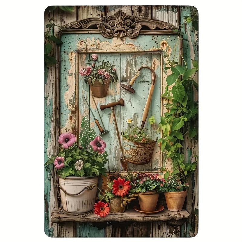 Vintage Metallschild mit Blume – Home Office With Library Bewertung und Preis