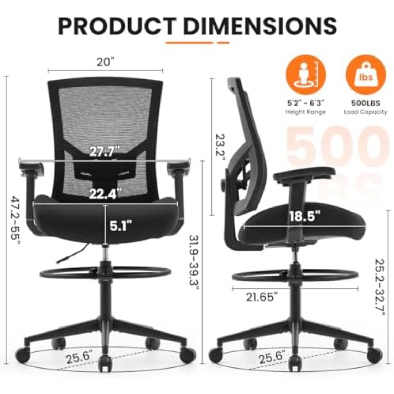 500lbs Zeichenstuhl, großer un – Ergonomic Office Chair Bewertung und Preis