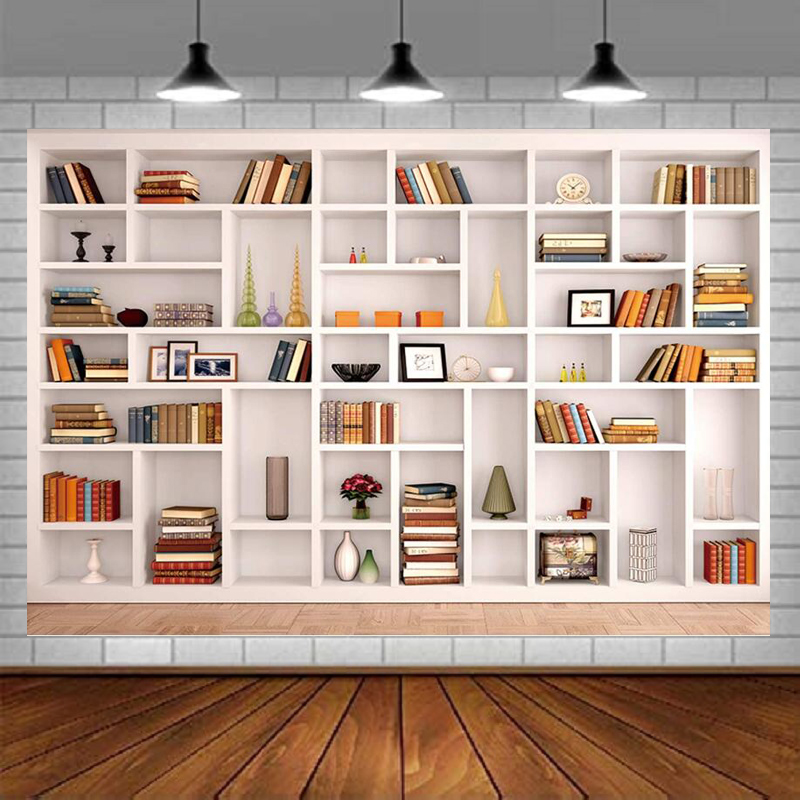 Weißes Bücherregal Fotografie- – Home Office Background For Zoom Bewertung und Preis