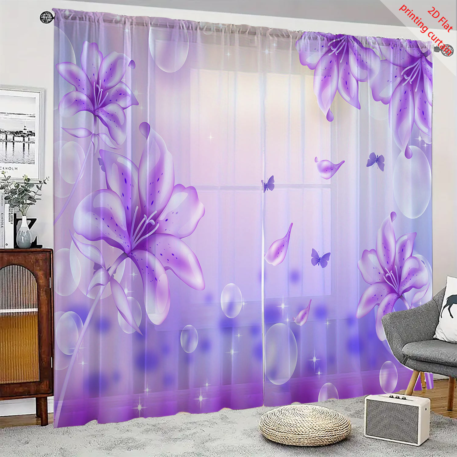 Lila Blumen Bedruckter Transpa – Home Office Windows Bewertung und Preis
